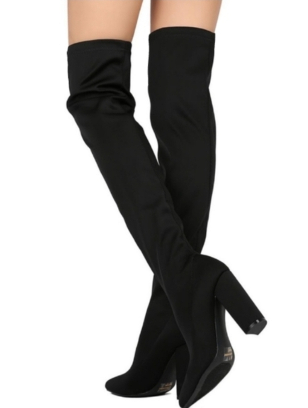 Qupid Stretchy Black Over the Knee Boots Chunky Heels Y2K Tall Goth Glam OTK 8.5